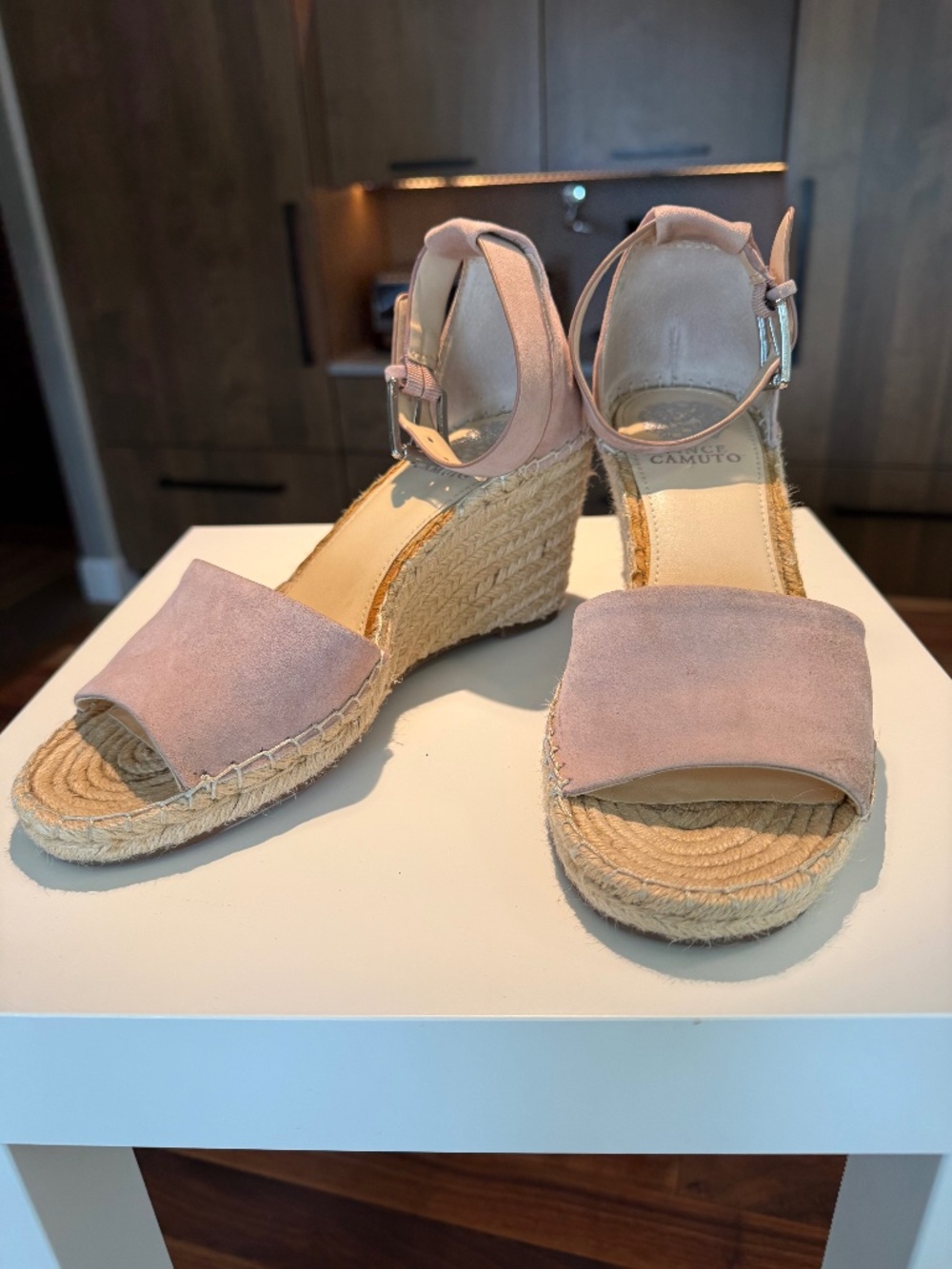 Vince Camuto Leera Blush Suede Espadrille Wedge Sandals Size 9M